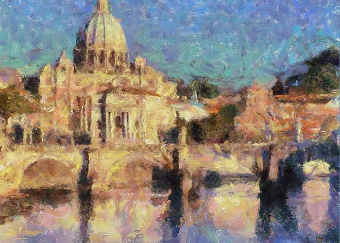 Landscape Greeting Card featuring the painting Basilica di San Pietro by Dragica Micki Fortuna