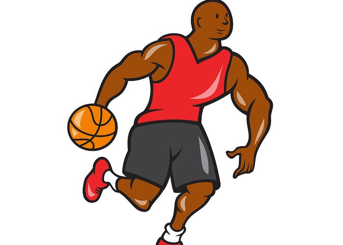 Basketball Player Dribbling Ball Cartoon Greeting Card for Sale by ...