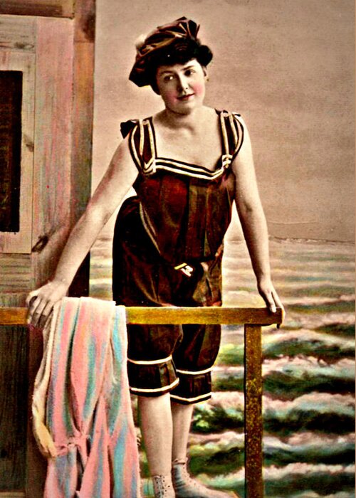 Vintage Greeting Card featuring the mixed media Bathing Beauty by Lora Mercado