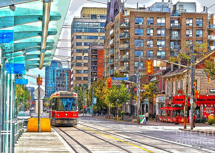 Toronto Greeting Card featuring the photograph Bathurst Street Car Coming North to Queen Street by Nina Silver