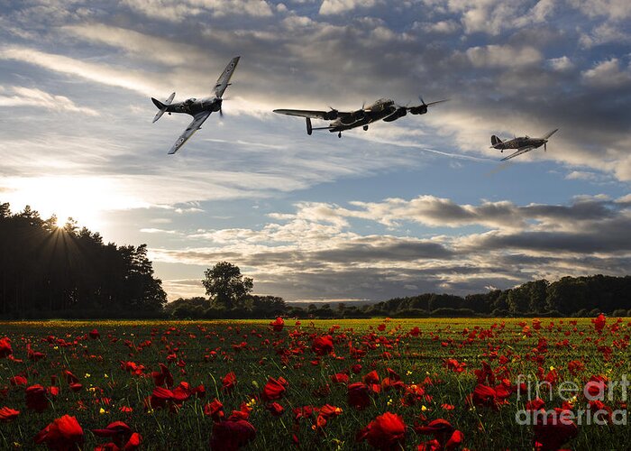 Avro Lancaster Greeting Card featuring the digital art Battle of Britain Poppy Pride by Airpower Art