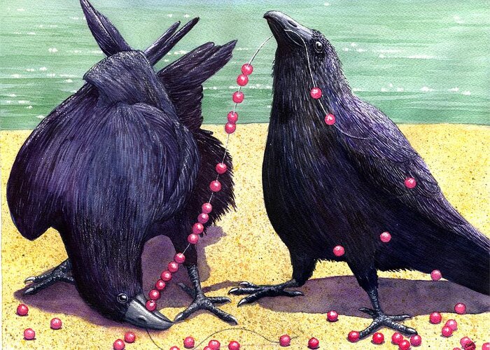 Raven Greeting Card featuring the painting Baubles by Catherine G McElroy