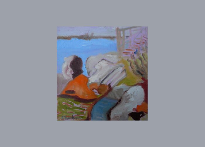 Landscape Greeting Card featuring the painting Bayside Cottage Path by Francine Frank