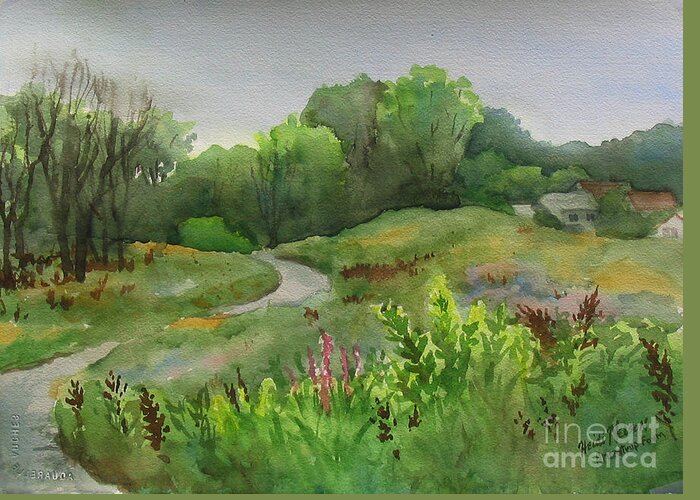 Landscape Greeting Card featuring the painting Bruentrump Farm Meadow #1 by Heidi E Nelson