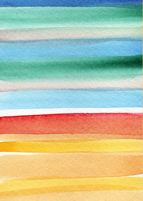 Beach Landscape Painting Greeting Card featuring the painting Beach Blanket- colorful abstract painting by Linda Woods