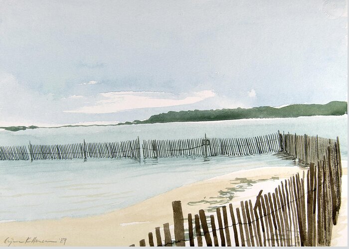 Watercolor Greeting Card featuring the painting Beach Fence by Lynn Hansen