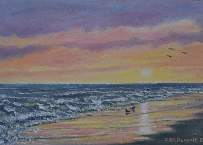 Beach Greeting Card featuring the painting Beach Glow by K. McDermott by Kathleen McDermott