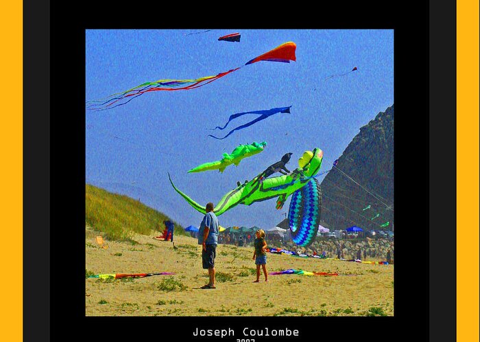 Beach Kids Greeting Card featuring the digital art Beach Kids 4 Kites by Joseph Coulombe