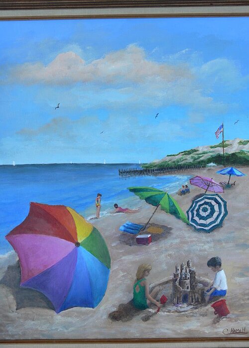 Beach Greeting Card featuring the painting Beach Umbrellas by Catherine Hamill