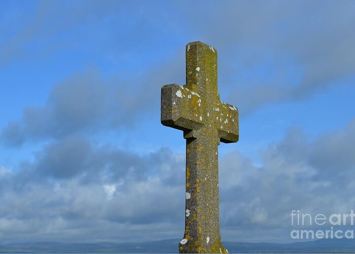Christian Cross Greeting Card featuring the photograph Beautiful Stone Cross in Ireland by DejaVu Designs