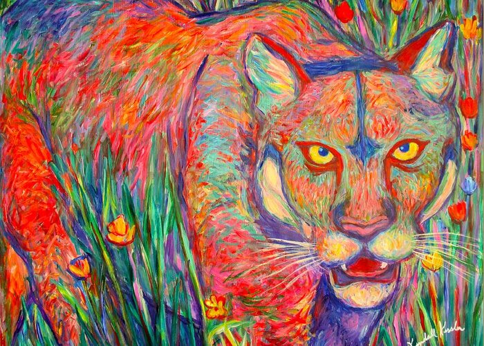 Cougar Greeting Card featuring the painting Beauty and Danger by Kendall Kessler