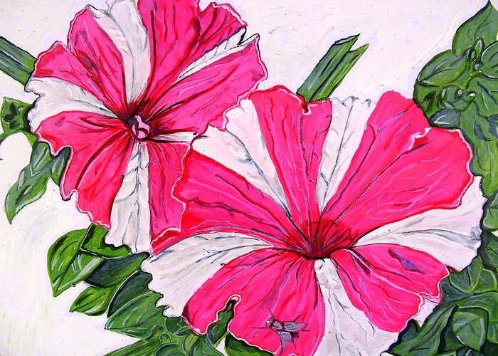 Flower Greeting Card featuring the painting Beauty and the Fly by Karunita Kapoor