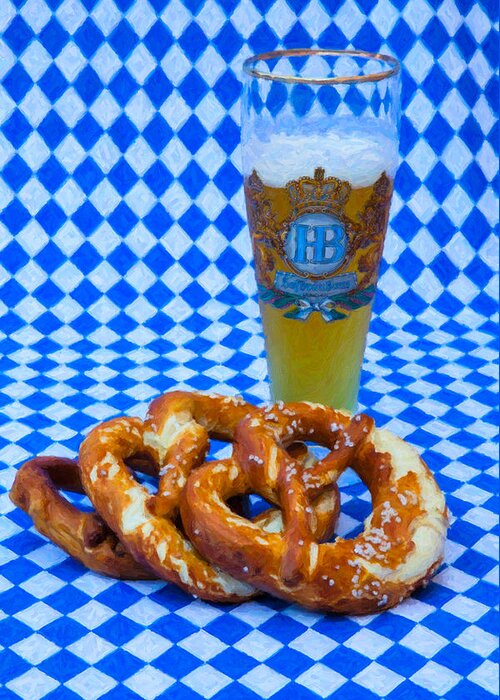 Bavaria Greeting Card featuring the photograph Beer and Pretzels by Shirley Radabaugh