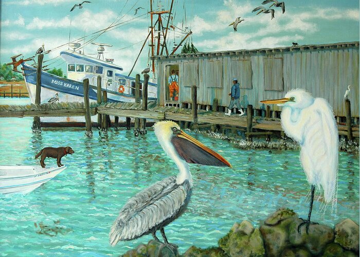 Shrimp Boats Greeting Card featuring the painting Behind Wando Shrimp Co. by Dwain Ray