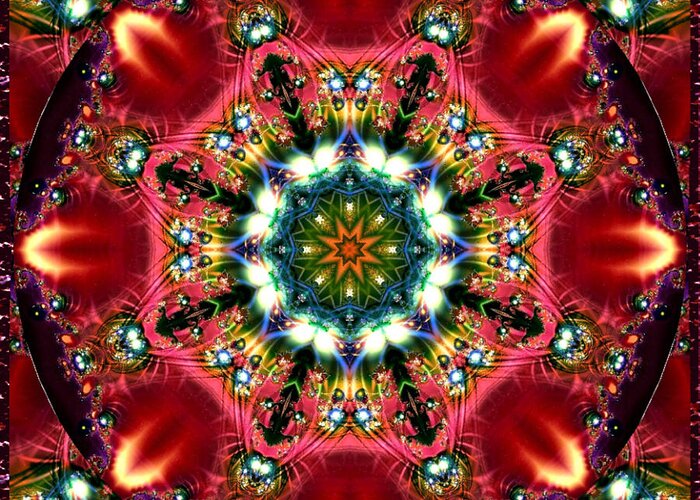 Kaleidoscope Greeting Card featuring the digital art Bejewelled Mandala No 2 by Charmaine Zoe