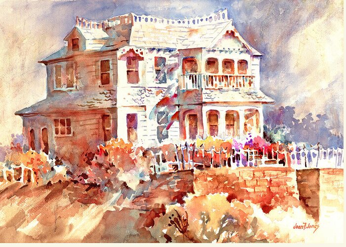 Victorian Home; Lompoc Greeting Card featuring the painting Belluz House by Joan Jones