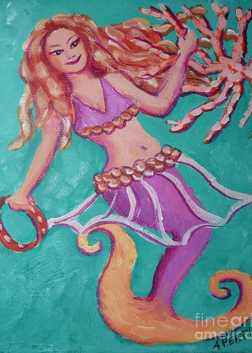 Mermaid Greeting Card featuring the painting Belly Dancer Mermaid by Audrey Peaty