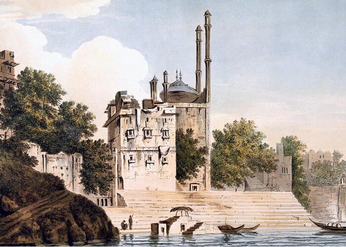 Benares Greeting Card featuring the painting Benares on the Ganges by William Hodges
