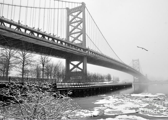 Ben Franklin Bridge Greeting Card featuring the photograph Benjamin Franklin Bridge by Andrew Dinh