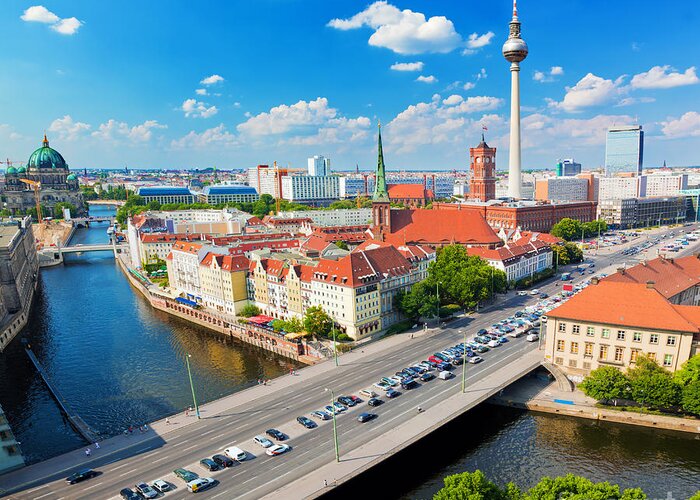 Berlin Greeting Card featuring the photograph Berlin Germany view on major landmarks by Michal Bednarek