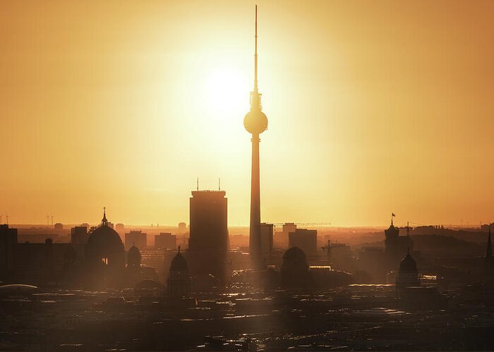 Skyline Greeting Card featuring the photograph Berlin - Skyline Sunrise by Jean Claude Castor