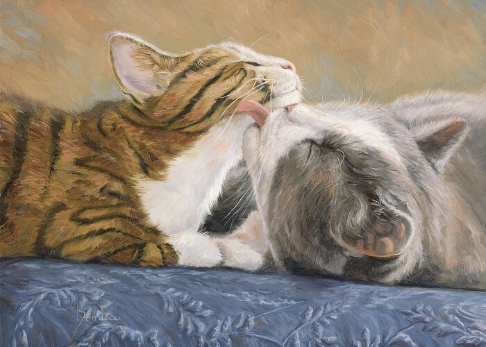 Cat Greeting Card featuring the painting Best Friends by Lucie Bilodeau