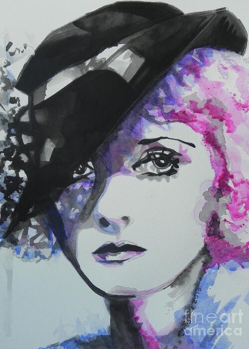 Watercolor Painting Greeting Card featuring the painting Bette Davis 02 by Chrisann Ellis