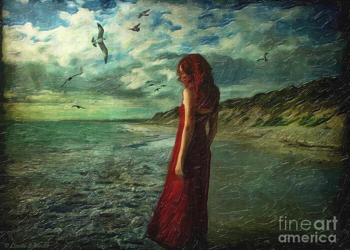 Woman Greeting Card featuring the digital art Between Sea and Shore by Lianne Schneider