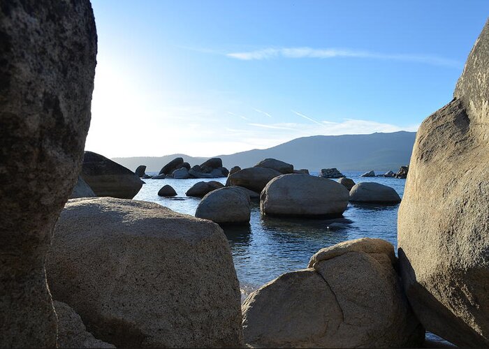 Rocks Greeting Card featuring the photograph Between the rocks at Lake Tahoe by Alex King