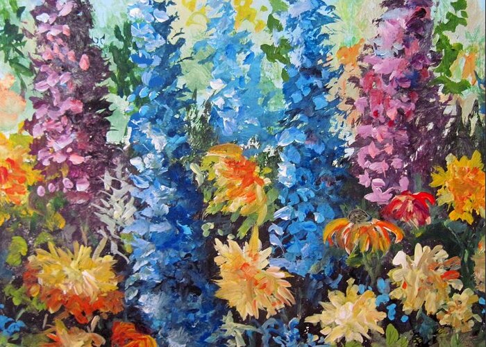 Flowers Greeting Card featuring the painting Bev's garden by Megan Walsh