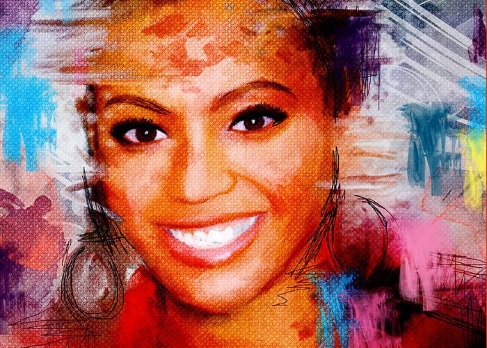 Beyonce Greeting Card featuring the painting Beyonce by Bogdan Floridana Oana
