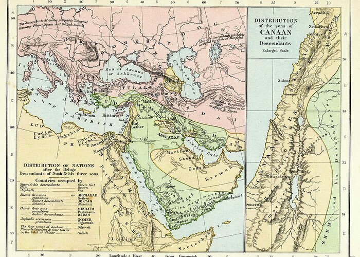 Arabia Greeting Card featuring the digital art Biblical Map by Duncan1890