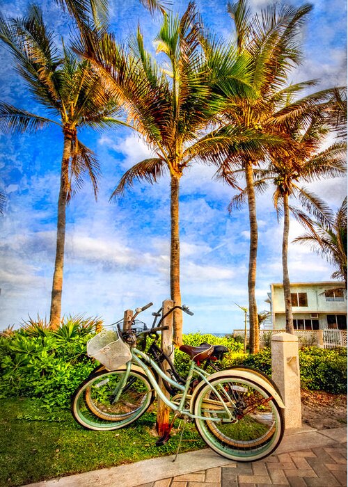 Clouds Greeting Card featuring the photograph Bicycles Under the Palms by Debra and Dave Vanderlaan