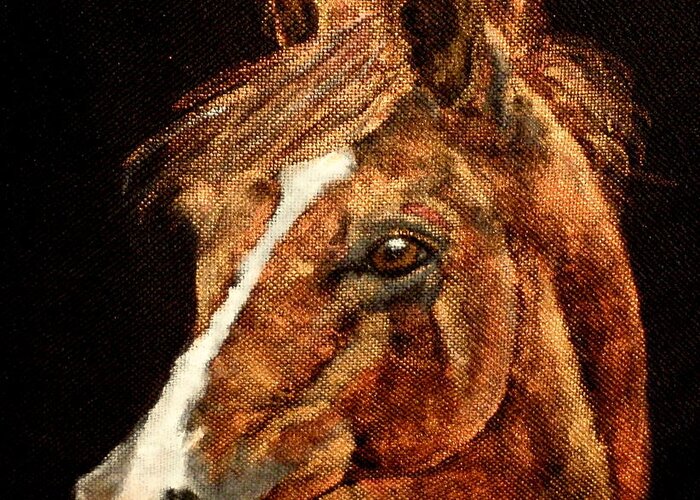 Red Thoroughbred Close Up Greeting Card featuring the painting Big Red by Carol Russell