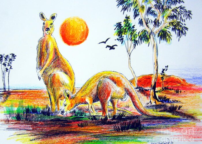 Australia Greeting Card featuring the painting Big Reds Kangas by Roberto Gagliardi