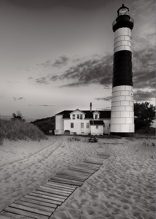 Lighthouse Greeting Card featuring the photograph Big Sable Point Lighthouse in Black and White by Sebastian Musial