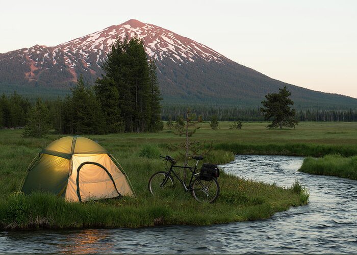 Camping Greeting Card featuring the photograph Bike Camping by Garyalvis