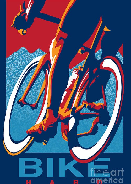 Retro Cycling Poster Greeting Card featuring the painting Bike Hard by Sassan Filsoof