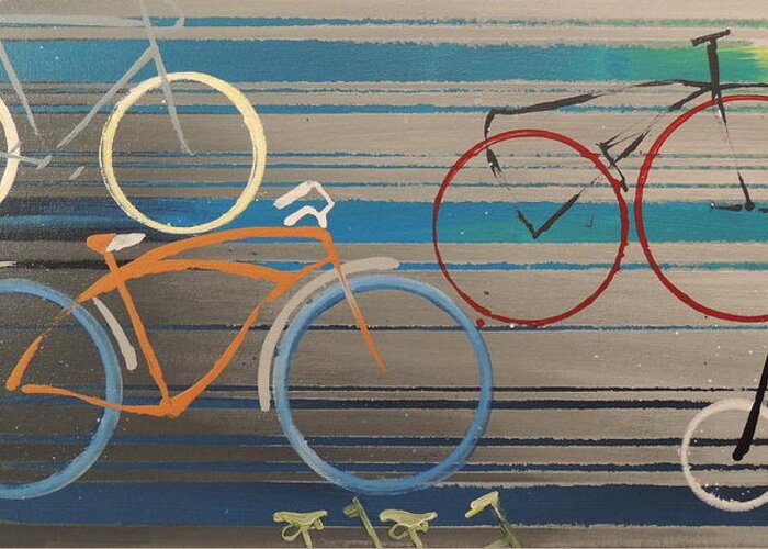 Bicycles Greeting Card featuring the painting Bike Path I by Vivian Mora
