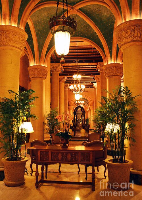 Travelpixpro South Florida Greeting Card featuring the photograph Biltmore Hotel Vintage Lobby Coral Gables Miami Florida Arches and Columns by Shawn O'Brien