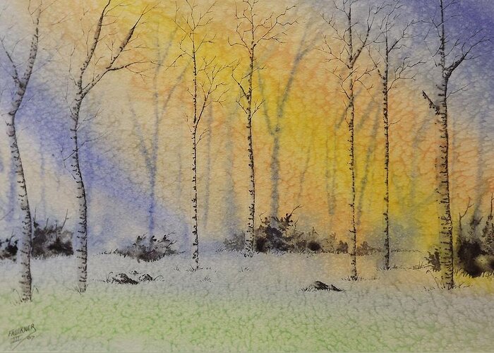 Birch Tree Greeting Card featuring the painting Birch in Blue by Richard Faulkner