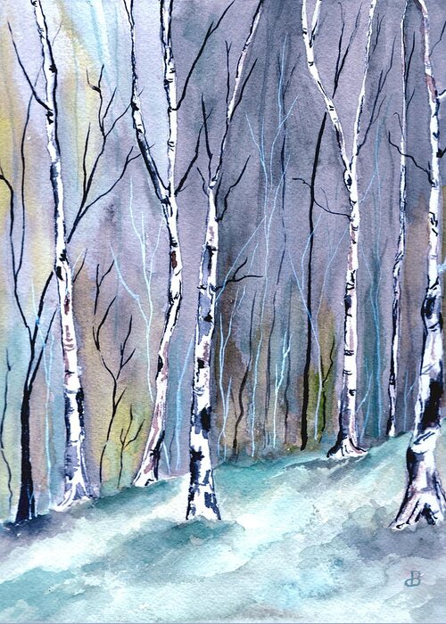 Landscape Greeting Card featuring the painting Birches In The Forest by Brenda Owen