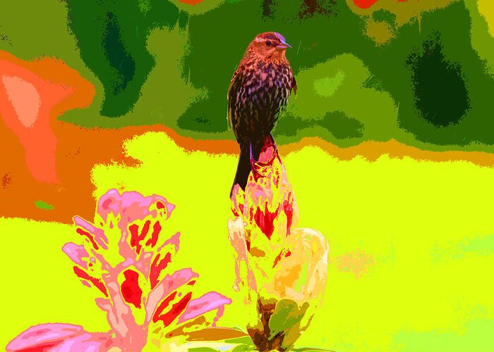 Bird Greeting Card featuring the photograph Bird and Rhodie by Carol McCarty
