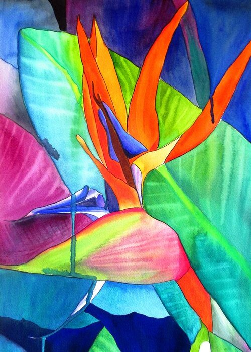 Strelitzia Greeting Card featuring the painting Bird of Paradise Strelitzia by Sacha Grossel