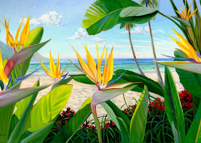 Birds Of Paradise Greeting Card featuring the painting Birds of Paradise by Steve Simon