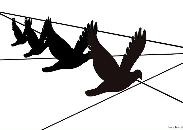 Birds Art Greeting Card featuring the digital art Birds on the Wire by Laura Pierre-Louis