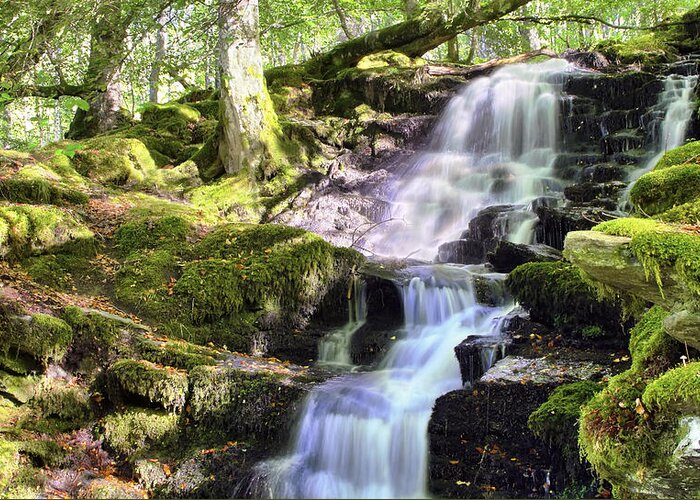 Waterfall Greeting Card featuring the photograph Birks of Aberfeldy Cascading Waterfall - Scotland by Jason Politte