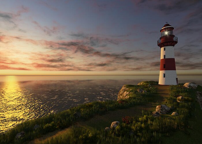 Lighthouse Greeting Card featuring the digital art Birth of Light by Marina Likholat
