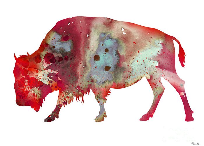 Bison Watercolor Print Greeting Card featuring the painting Bison by Watercolor Girl