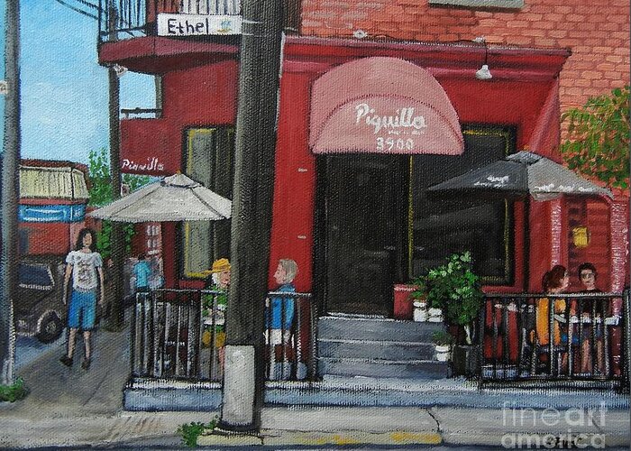 Verdun Greeting Card featuring the painting Bistro Piquillo in Verdun by Reb Frost